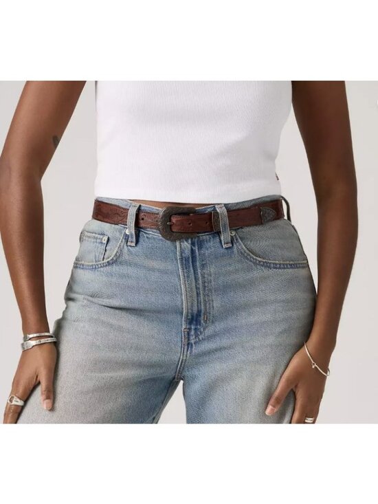 Levis Brown Western Embossed Leather Rodeo Belt Floral Engraved Buckle Sz S 36in main image 4